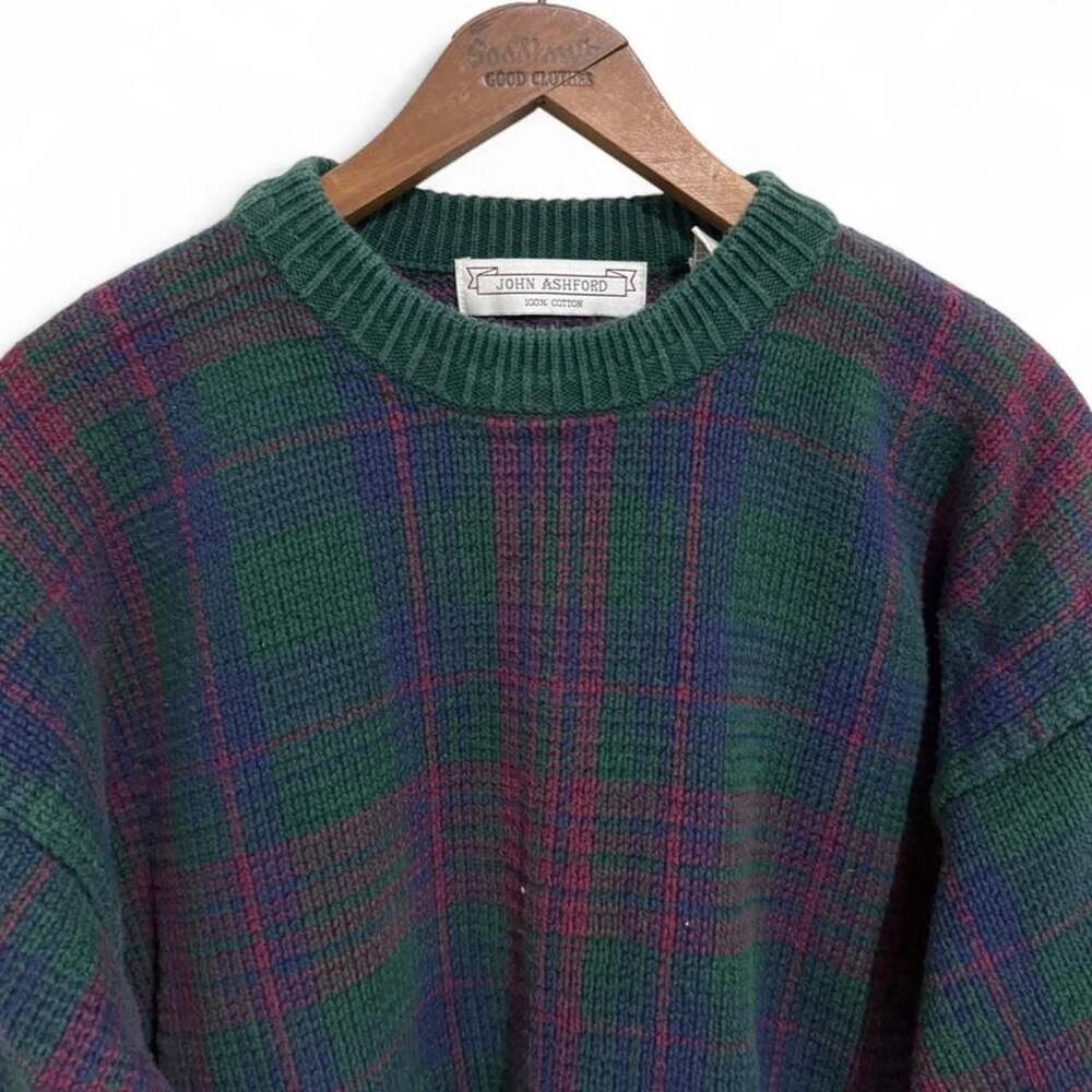 John Ashford Vintage Plaid Cotton Crewneck Sweater XL